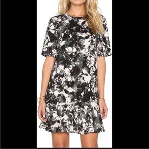 Essentiel Antwerp Short Sleeve Black White Abstract Flare Bottom Dress
